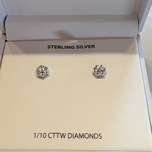 Macy's Sterling Silver Floral Diamond Earrings